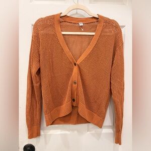 Woman’s UNIQLO Rust Orange V-Neck Mesh Button Up Cardigan Size S